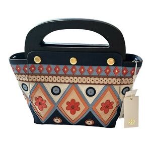 NWT Tory Burch Appliqué Bermuda blue leather patchwork bag Cottagecore crossbody